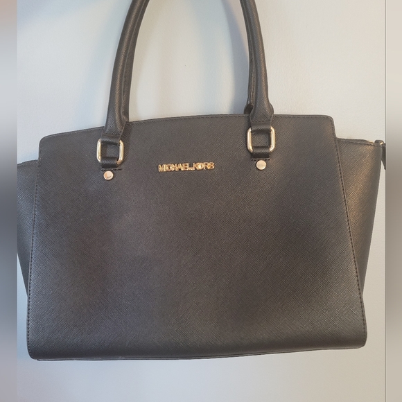 Michael Kors Women's Black Leather Double Handle Satchel Bag - Picture 3 of 7